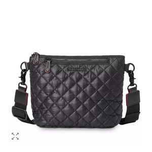 MZ Wallace Quilted Crossbody in Black with Red Trim